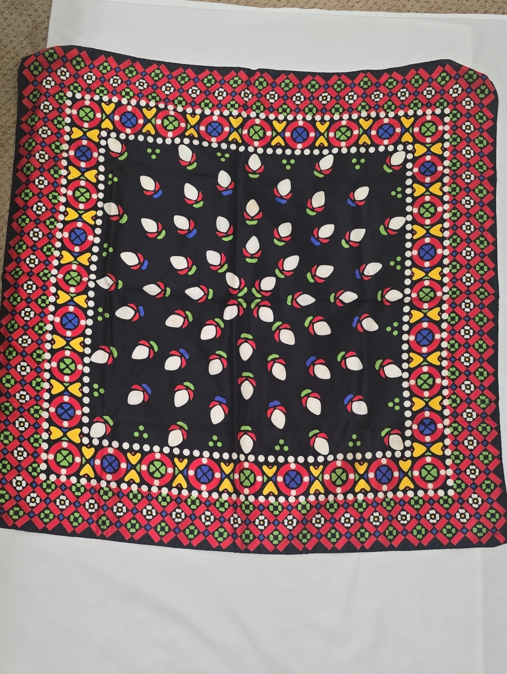 Vintage, Silk Black Multicolor Printed Square Scarf
